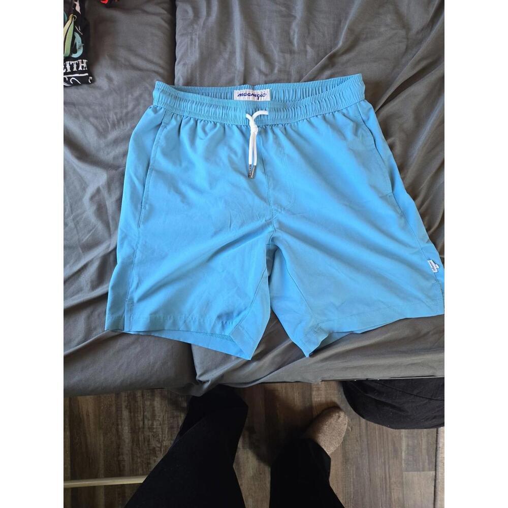 Maamgic Men's Quick Dry Swim Trunks Light Blue Elastic Waist